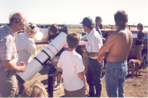 During the daytime at a star party in Brooks we watch the sun projected through a telescope. 