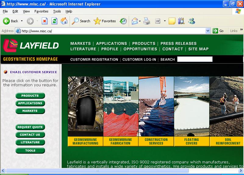 Picture of the 2001 version of the web site. Click the picture to go to www.geomembranes.com
