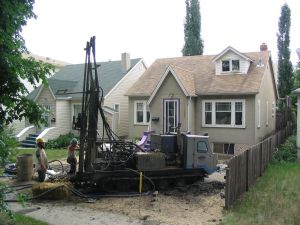 Our geothermal system required four boreholes 200 ft deep to draw heat from the ground.