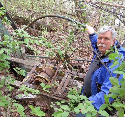 This is the control wheel from the old 19th century cable ferry that used to cross the North Sask. River. They pulled it up onto the river bank when the bridge was built and it's been there ever since.